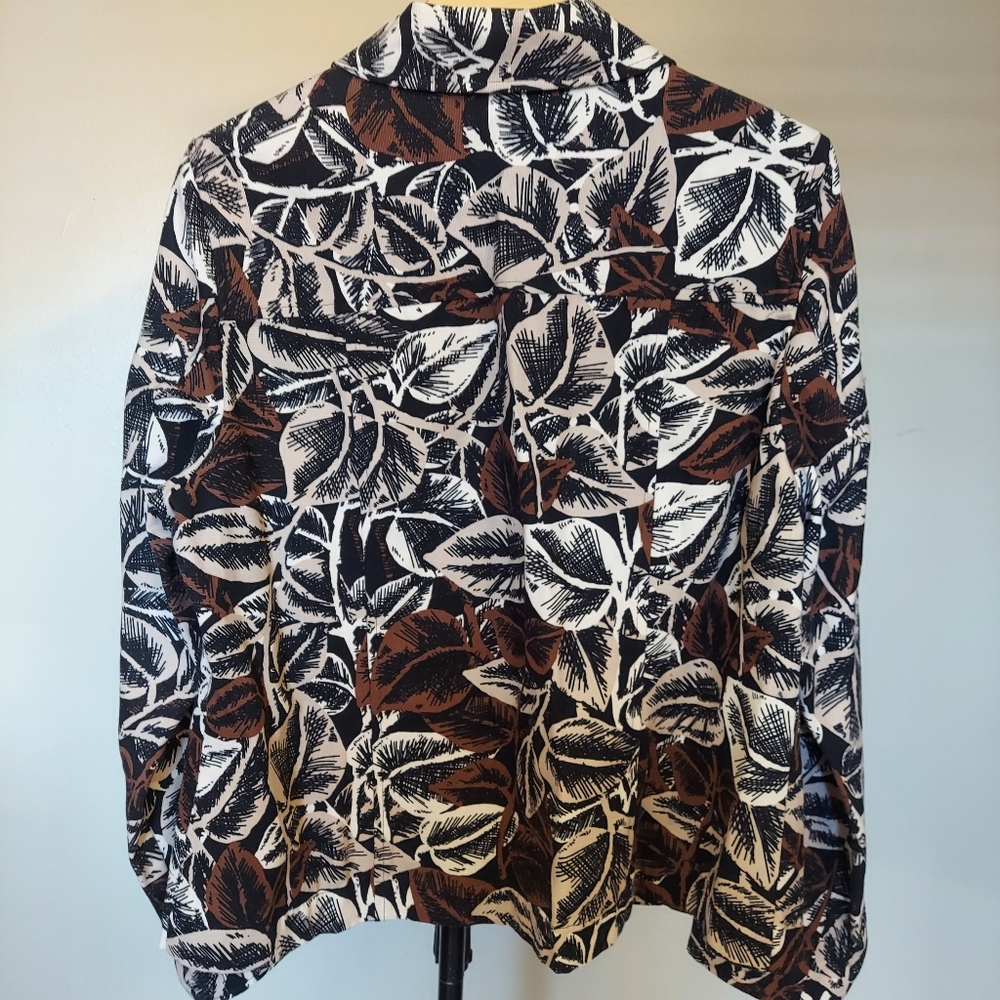 Appleseed's Black White Brown Button Leaf Pattern Jacket Sz 16 Cotton - Picture 7 of 8